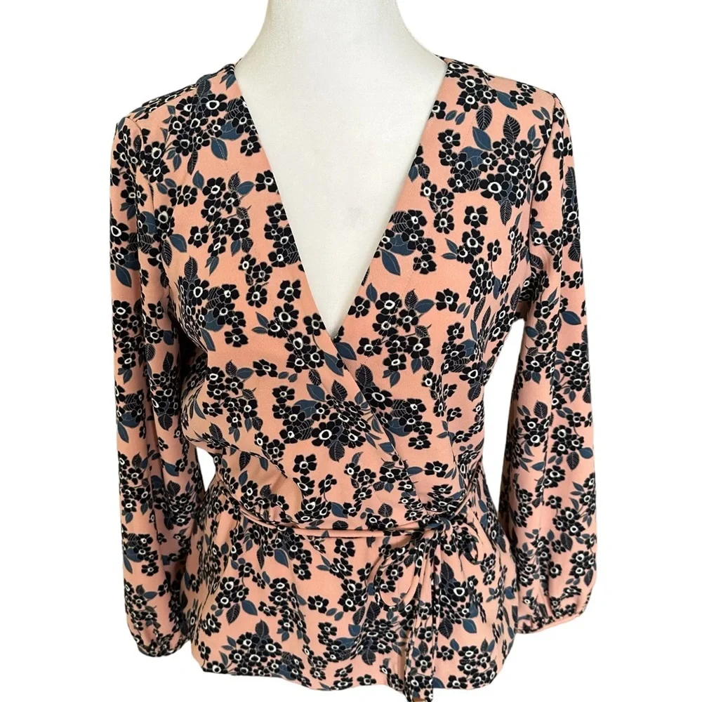 J. Crew Women’s V-Neck Long Sleeve Peplum Blouse Pink Size 6 - Picture 1 of 15